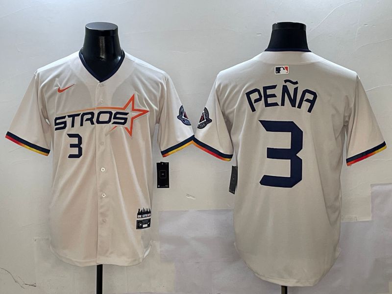 Men Houston Astros #3 Pena Cream Three generations Joint Name 2025 Nike MLB Jersey style 4111->houston astros->MLB Jersey